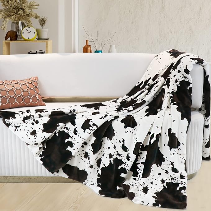Twin Size Blankets for Bed - Large Soft Cow Print Blanket Twin Fleece Throws for Couch & Travel, Lightweight Warm Western Country Room Decor for All Seasons, 60"x80"