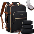 LOVEVOOK Travel Backpack for Women & Men 50L,Airline Approved Carry On Backpack Travel Essentials,TSA Carry on Luggage,Waterproof Personal Item Travel Bag Suitcase,3 Packing Cubes,Black-Leopard print