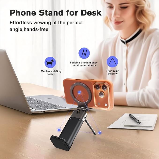 Airplane Travel Essentials Men Phone Holder,Plane Phone Mount for MagSafe,Foldable Magnetic Phone Stand for Desk 360° Swivel Universal in Airplane Gadgets Spring Break Essentials for iPhone 17