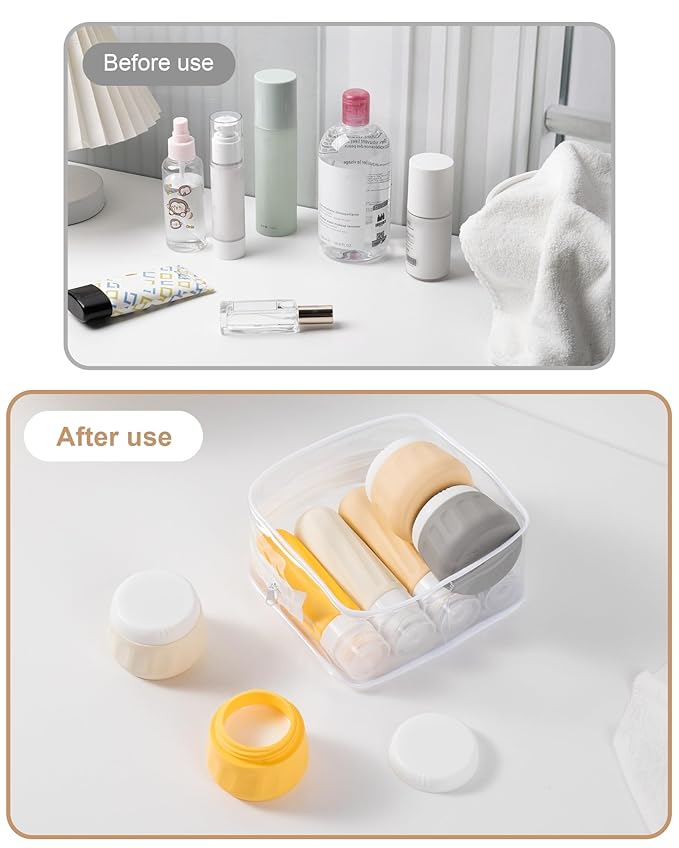Mrsdry Travel Bottles for Toiletries 8 Pack, Travel Size Toiletries, Tsa Approved Travel Size Containers 3oz, with Travel Essentials Clear Bag, Leak Proof Silicone Squeezable Creams Jars