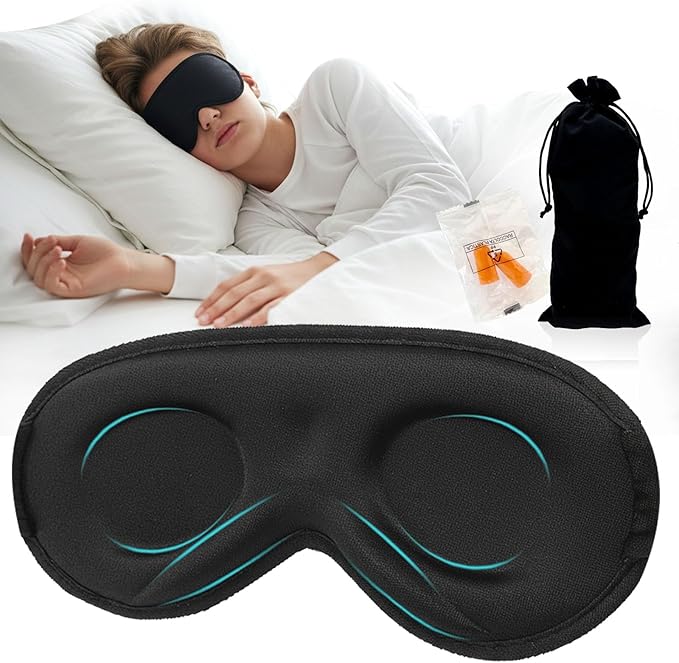 3D Sleep Mask for Kids & Teens (8-18 Years), Zero Pressure & Blackout Eye Cover – Soft Breathable, Adjustable for Travel, Night Use & Deep Sleep Black