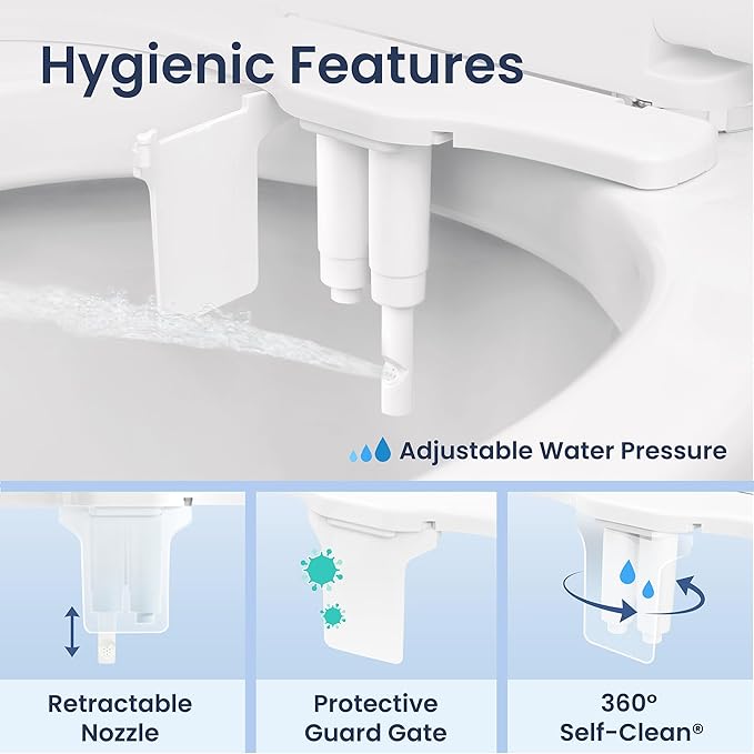 LUXE Bidet NEO 320 Plus - Warm Water, Dual Nozzle, Non-Electric Bidet Attachment for Toilet Seat, Patented Slide-In Install, 360° Self-Clean, EZ-Lift to Clean, Feminine & Rear Wash (Chrome)