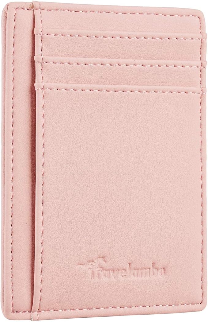 Travelambo Front Pocket Minimalist Leather Slim Wallet RFID Blocking Medium Size