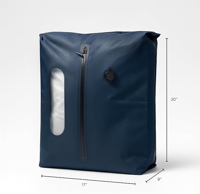 Vacuum Seal Bag for Clothing Travel - TSA Compliant Airless PacPro 48L, Carry-On Compression Packing Cube for Luggage and Backpacks, Pump-free Air Valve (Large, Blue)