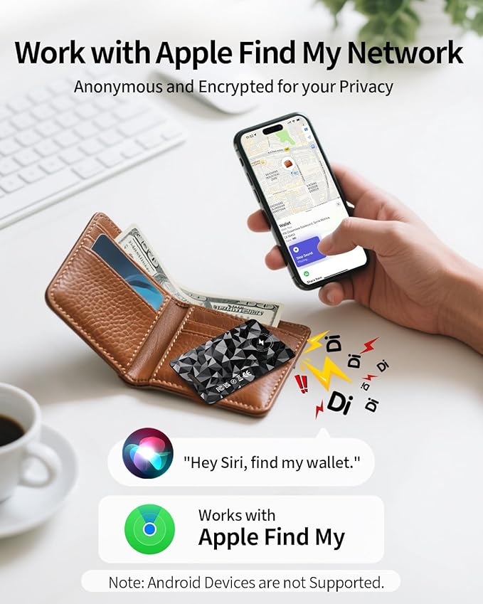Bluetooth Tracker Card for Apple Find My (iOS Only), Rechargeable iPhone Smart Wallet Tracker Card, IP68 Item Finder Worldwide Tracking for Bags, Passport [Apple MFi Certified]