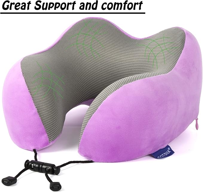 Travel Pillow,Travel Neck Pillows for Sleeping,100% Pure Memory Foam Soft Comfort & Support Pillow for Airplane/Car/Office&Home Rest Use-Violet