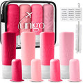unigo Silicone Travel Bottles Set for Toiletries, Airplane Approved TSA Carry On Size, BPA Free Leakproof Refillable Squeeze Containers with Labels, Cleaning Brush and Covers (Pink)