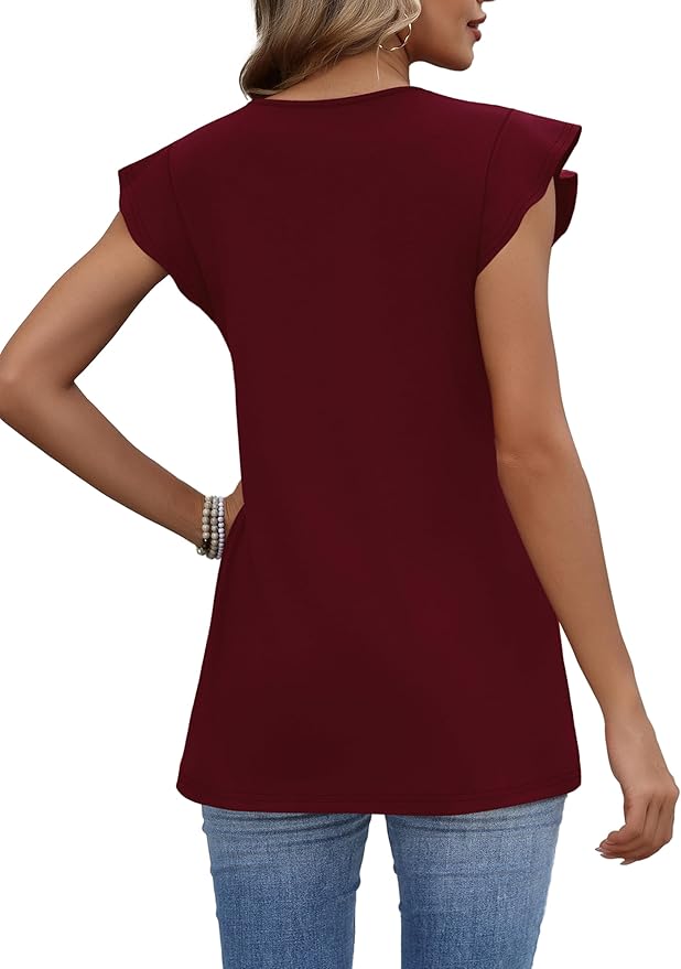 WIHOLL Womens Summer Tops 2026 Babydoll Shirts Ruffle Sleeve Spring Outfits Dressy Casual Blouses