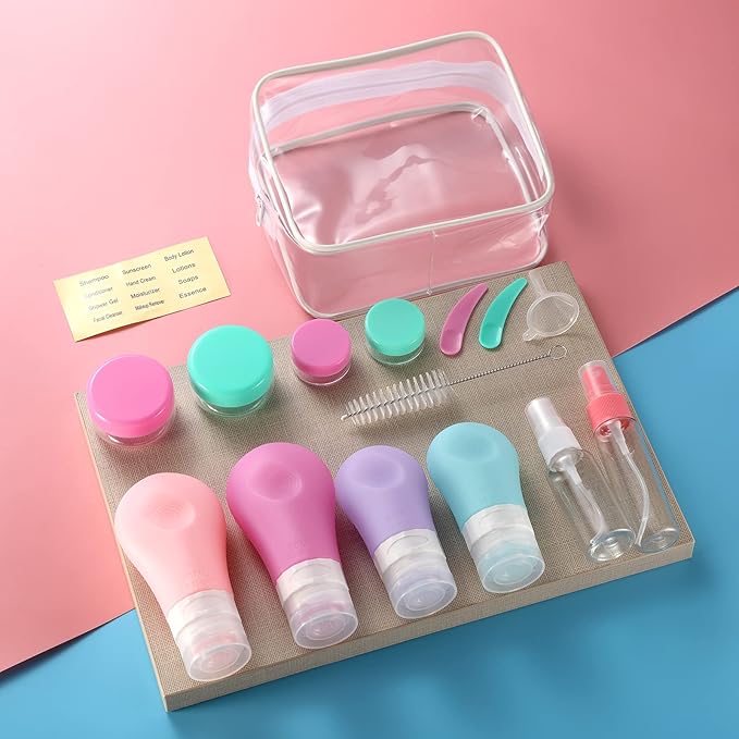 Gemice 16 Pack Travel Bottles Set for Toiletries, TSA Approved Travel Size Containers Leak Proof Silicone Squeezable Travel Accessories 2oz 3oz for Shampoo Conditioner Lotion Body Wash