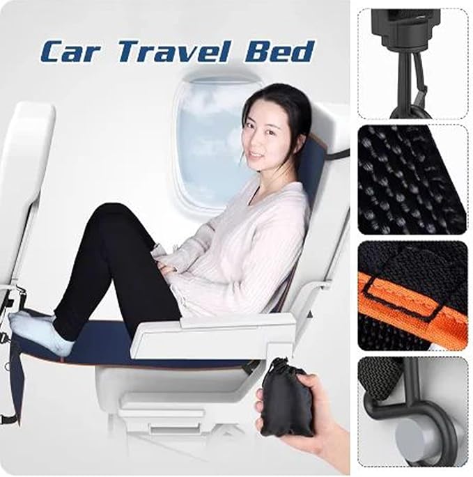 Airplane Foot Hammock Adults, Travel Relaxation Accessory, Sleeping Seat Extender Mat with Fabric, Comfort with Compact Design, Portable Foot Rest, Long Trip Travel Tool