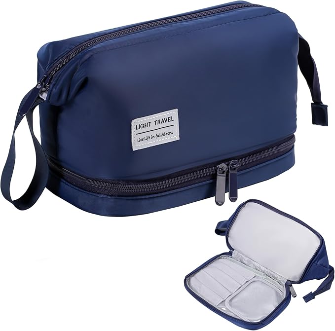Hanging Travel Toiletry Bag for Women, Makeup Bag, Compact, sturdy, Lightweight, Waterproof, Simple and Practical, Functions As Both Cosmetic Organizer And Toiletry Bag (Woman, Navy Blue)