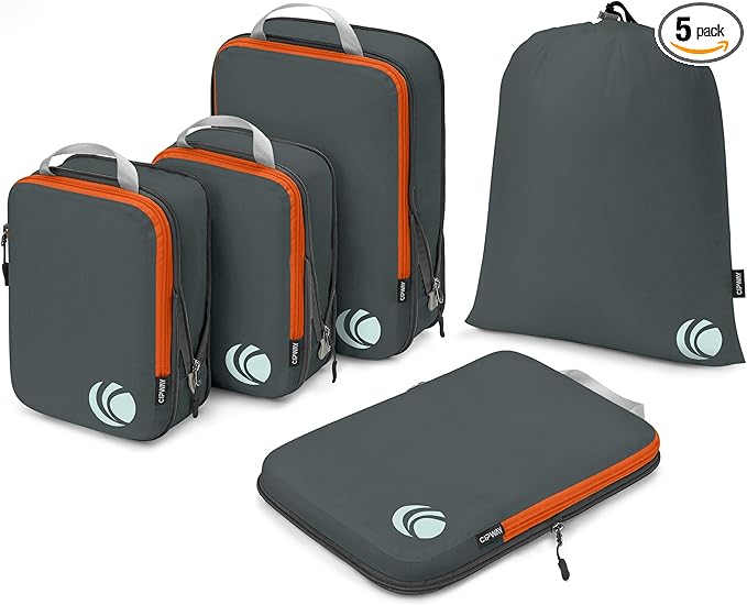 Cipway - 5 Set Compression Packing Cubes for Travel, Ultralight Packing Organizers for Luggage Suitcase & Backpack (Grey), L