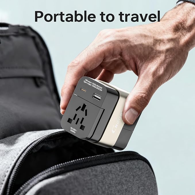 Universal Travel Adapter & Global Power Plugs & Outlets, GaN Fast Wall Charger with PD 3.0 USB-C & USB-A Ports, All-in-1 International Compact Adaptor for EU USA UK Aisa Hair Dryer Steam Iron Laptop