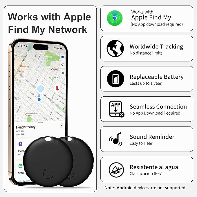 Tracker Tag, Smart Tag Works with Find My App (iOS 14.6 Above), Keys Finder and Item Locator for Luggage, Backpack, Suitcases and More, Replaceable Battery, IP67 Waterproof Tracking Tags-5 Pack(Black)