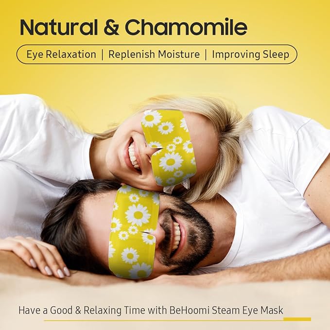 BeHoomi 20Packs Steam Eye Mask, Heated Eye Mask Warm Compress for Eyes, Disposable Self Heating Steam Mask for Sleep, Spa, Travel Essentials, Relaxation Gifts for Women, Mothers Day Gifts (Chamomile)
