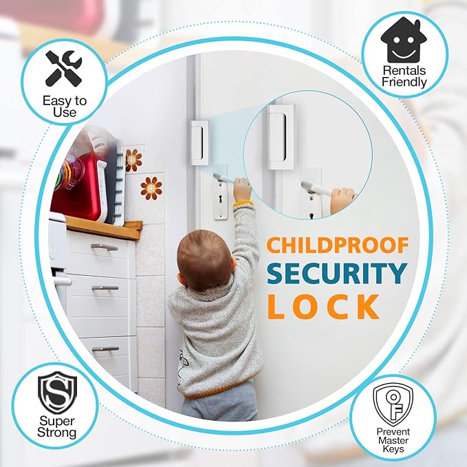 Door Lock for Front Door Kids Safety - Home Security Door Reinforcement Locks Child Proof for Doors Latches for Top of Inside Childproof Flip for Night Bedrooms Apartment Add Extra Lock