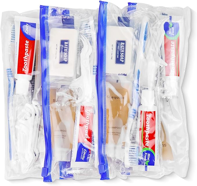 Pack of 100 Hygiene Kit, Hygiene Kit Bulk, Individually Packed, Travel Hygiene Kit with Toothbrush, Toothpaste, Comb, Shampoo, Soap and Floss Picks, Home, Suitable for Hotel, Camping, Travel