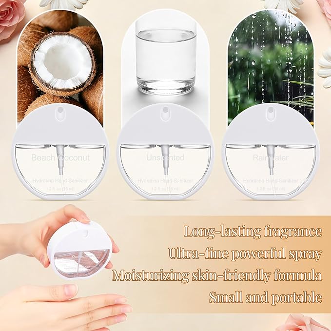 3 Pcs Power Mist Hydrating Hand Sanitizer Spray Bulk Travel Size Hand Sanitizer Spray Pocket 1.2 oz Circular Bottle for Daily Use Nurse Teacher Coworker Employee Office Gifts for Mother's Day