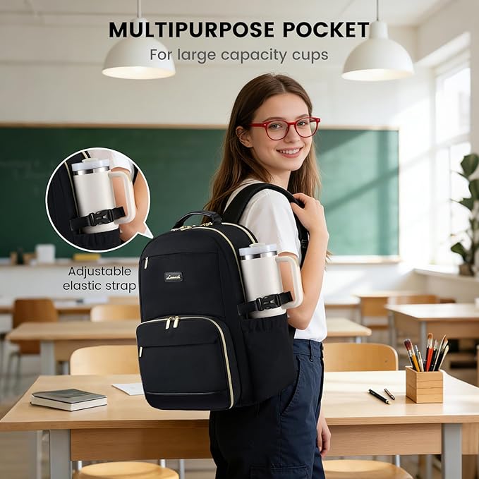 LOVEVOOK Lunch Backpack with Lunch Compartment,17 Inch Laptop Work Travel Insulated Cooler Backpack Purse,Waterproof College Teacher Nurse Lunch Bag Box with Tumbler Holder,Gifts for Men Women,Black