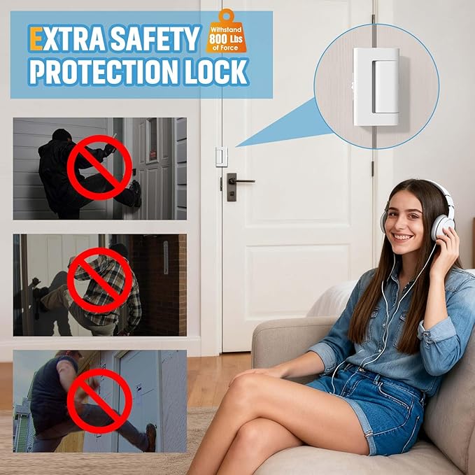 Door Reinforcement Lock 800lbs Security Lock, Heavy Duty Aluminum Alloy Deadbolt For Inward Swinging Doors, Anti-Kick Home Safety With 8 Screws For Apartment, Bedroom, Hotel (1, White - Screw-mounted)