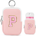 Shenier Alphabet Zippered Case with Keychain, Cute Design, Compatible with Touchland Power Mist Gentle/Glow Mist Hand Sanitizer Spray, Pink-P