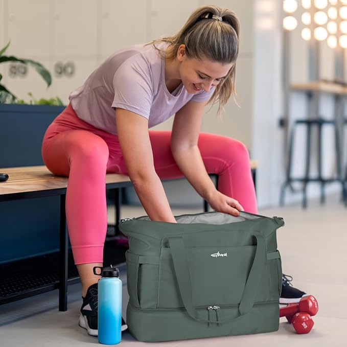 ETRONIK Gym Bag for Women, 45L Carry On Travel Duffel Bag with Shoes Compartment, Weekender Overnight Bag with Wet Pocket for Women, Travel, Gym, Weekend, Large Size
