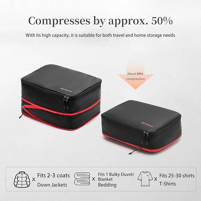 Compression Packing Cubes for Travel-Expandable Luggage Organizers, Water-Resistant Compressible Packing Bags with Clean/Dirty Separation for Carry-on Suitcase & Backpack