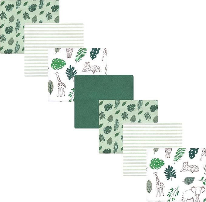 Hudson Baby Unisex Baby Cotton Flannel Receiving Blankets Bundle, Jungle, One Size