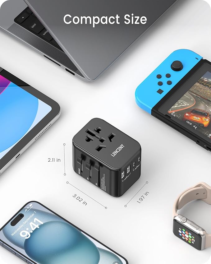 LENCENT Universal Travel Power Adapter, 30W GaN International Plug Adapter, Fast Charger with 5 USB Port(3 USB C), All-in-One Worldwide Travel Essentials for US to EU UK Ireland Australia Type C/G/A/I