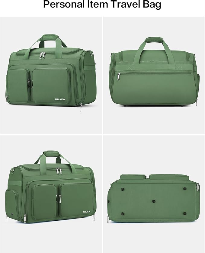MILADA Carry On Luggage Bags for Travel Lightweight Personal Item Travel Bag Foldable Large Duffle Bag for Travel Tote Overnight Bags for Women Mens Weekender Bags, Forest Green