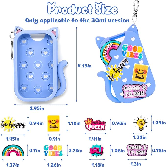 Cat Silicone Case for Touchland Hand Sanitizer Spray with Keychain & Charms,Compatible with Power Mist & Glow Mist 1 FL Oz/30ML for Touchland Case,Cute Travel Cover Sleeve Accessory (Blue Cat)