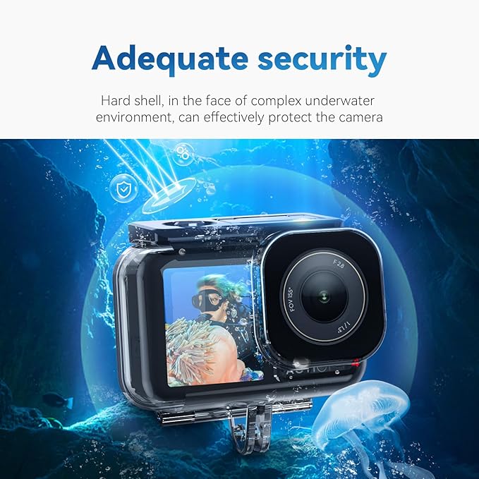 TELESIN Waterproof Case for DJI Action 5 Pro Action 4/3 Camera, with Anti-Fog Underwater Housing Shell Cage Supports 60M/196FT Deep Diving Scuba Snorkeling Swimming with Quick Release Screw