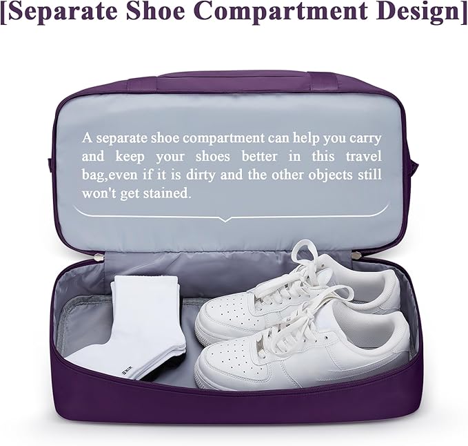 Travel Duffel Bag with Shoes Compartment, Carry on Overnight Weekender Bags for Women, For Spirit Airlines 18x14x8 Personal Item Bag