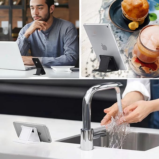 Portable Cell Phone Stand Holder for Desk, 【2 Pack】 Foldable Pocket-Sized Adjustable Mount, Universal Desktop Kickstand Compatible with iPhone, iPad, Kindle & Android Devices - Black & Black