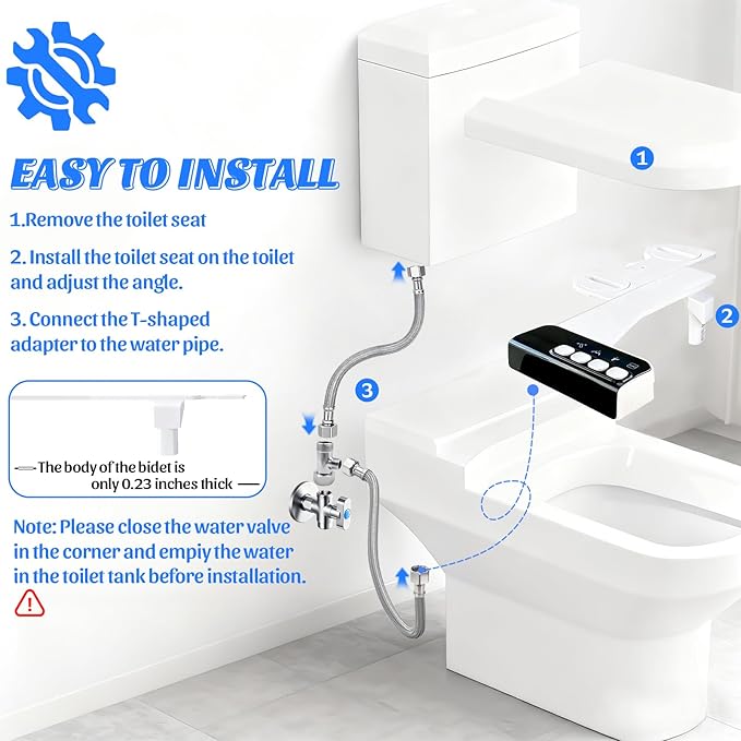 Bidet Attachment for Toilet,Non-Electric Bidet Attachments with Independent Adjustable Water Pressure,Retractable Self-Cleaning Nozzles for Feminine and Rear Washing-Black