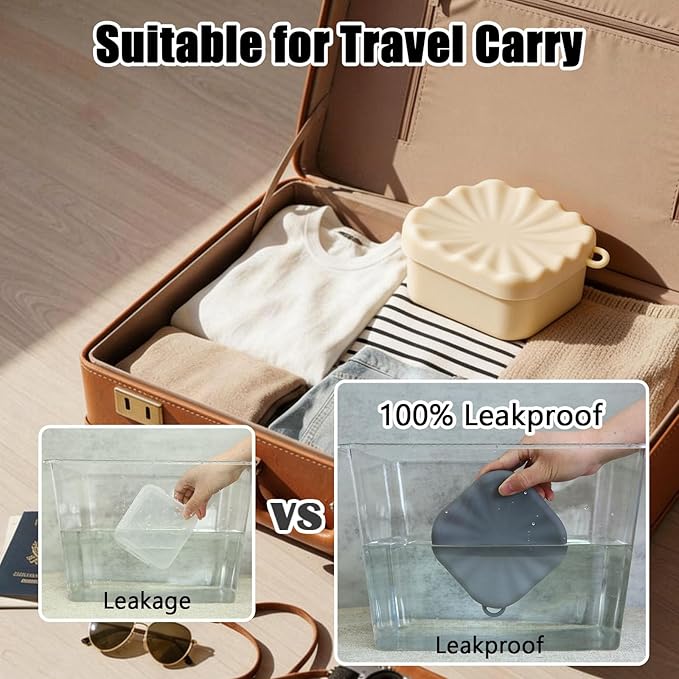 Square Travel Soap Case, Bar Soap Holder for Dr Squatch, Silicone Soap Case with Soap Saver, Portable Shampoo Bar Soap Box for Shower, Travel, Camp (Cream Yellow)