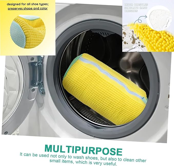 Shoe Washing Machine Bag 2 Pack with YKK Anti-Back Zipper, 360° Deep Clean Chenille Microfiber Shoe Laundry Bags for Washer & Dryer, Reusable Sneaker Washing Bag, Yellow