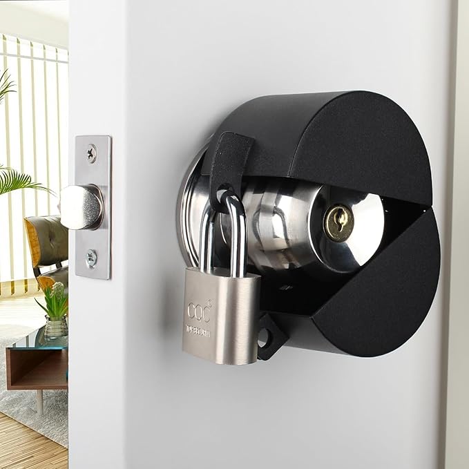 Door Knob Lockout Device with Padlock,Cover to Disable The Doorknob, Prevents Turning of Door Knob and Access to Keyhole, Prevents Operating The Knob,Black