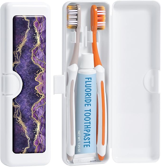 Toothbrush Travel Case - Colorful Pattern, Holder and Covers for Toothbrushes, Includes Tongue Scraper Case