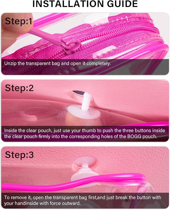 4 Pack Clear Toiletry Bags, Portable Travel Makeup Pouch with Zipper, TSA Approved Organizer, Clear Pouch Bags Compatible With Bogg Bag Divider Accessories(Hot Pink)