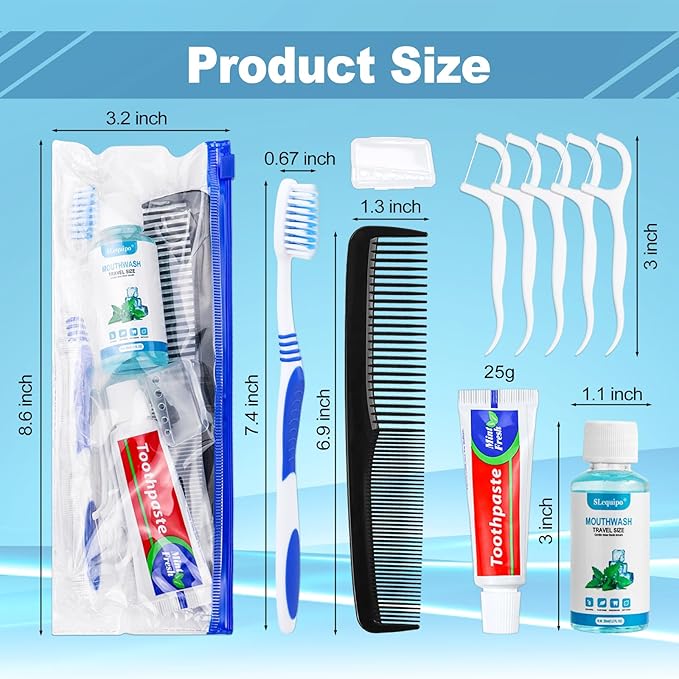 3 Set Travel Toothbrush Kit Bulk,Disposable Toothbrush with Toothpaste Set with Mouthwash,Toothpaste,Cover,Comb,Zip Bag,Floss Picks,Toothbrushes Set for Homeless,Travel