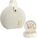 COLLECTIVE HOME - Travel Jewelry Case, Elegant Half-Moon Design with Gold Monogram, Detachable Handle, Personalized Accessory Organizer, Gift for Fashion-Forward Women and Teens (p)