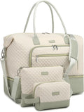 Weekender Bags for Women, Travel Duffle Bag Carry On Overnight Bag with Cosmetics Bag and Crossbody Purse for Gym Hospital, Gifts for Women, Beige Green