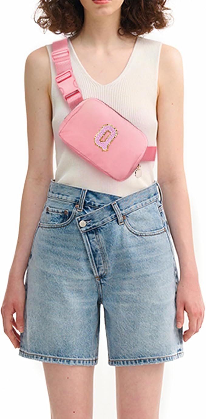 Uygafly Personalized Belt Bag for Women Girls - Fashion Mini Waist Packs with Adjustable Strap - Trendy Travel Fanny Pack Crossbody Bags with Initial Letter - Teen Gifts | Peach,Q