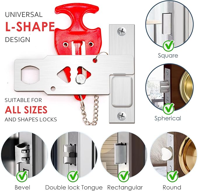 Hotel Door Locks for Travelers,Portable Door Lock for Travel Universal L-Shaped, Door Lock Latch Additional Privacy and Safety in Home Hotel and Apartment, Door Lock Security for Hotel Rooms