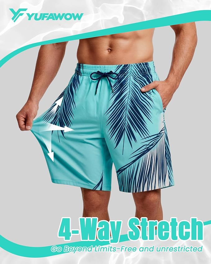 Men Swim Trunks 9 Inch with Mesh Lining Breathable Quick Dry Drawstring Pockets for Summer Beach Pool Board