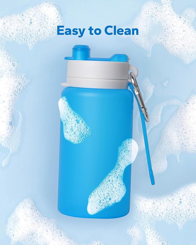 Collapsible Water Bottle, Portable Folding Bottle & Water Bottle with Clip for Backpack, Foldable Water Bottle BPA Free, Sport Bottle Water Squeeze Collapble Watterbottles (Blue)