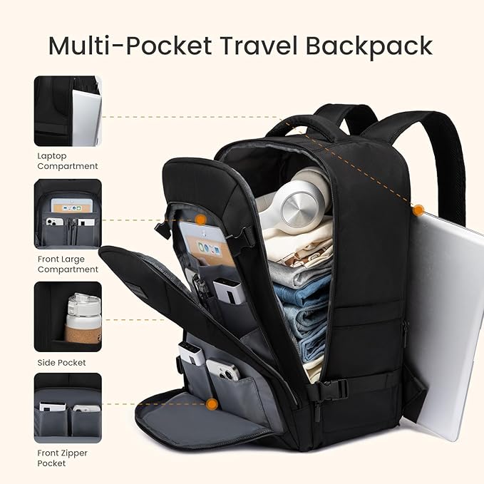 LOVEVOOK Travel Backpack,Expandable 50L Extra Large Travel Backpack for Men & Women,Carry on Backpack for Airplanes with 2 Packing Cubes, TSA Personal Item Travel Bag fits 18 inch Laptop
