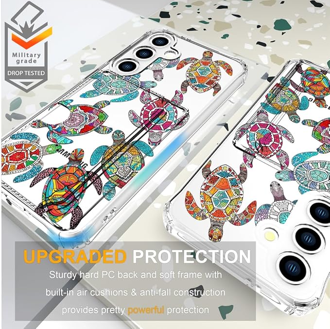 Compatible with Samsung Galaxy S24 / S25 Case Card Holder for Women Cute Design,Wallet Phone Cases Transparent Cool Kawaii Protective (Clear Sea Turtles Animal Tribal)