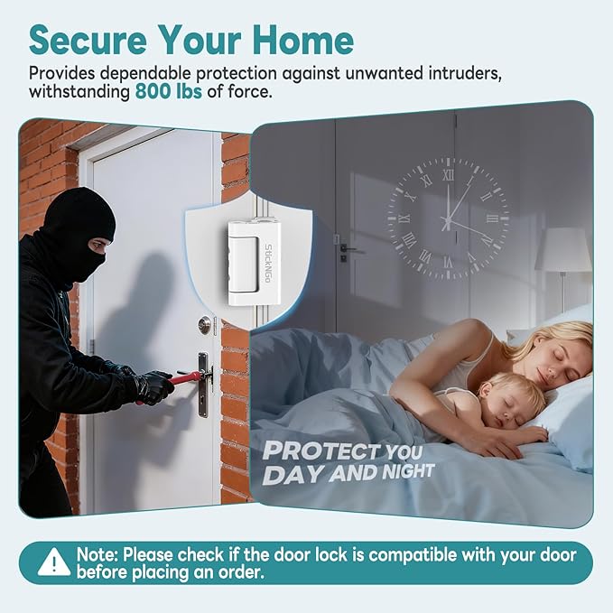 Upgraded Portable Security Door Reinforcement Lock - No Drilling Flip Lock Latch Prevents Unauthorized Entry Fits Inward-Opening Doors, Apartment, Hotel, Travel (White-1 Pc)